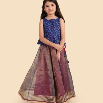 Blue Cotton Silk Blend Ikat 2pc Lehenga Set